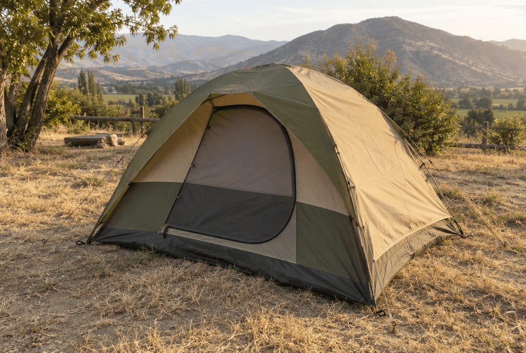 Carpa para cuatro personas armada en un camping